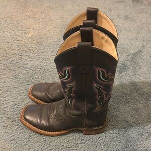 Laredo Kids Black Leather Boots with Colorful Stitching